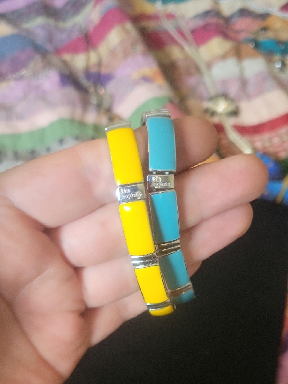Yellow and Turquoise Enamel Stretch Bracelet Set by - Picture 3 of 3